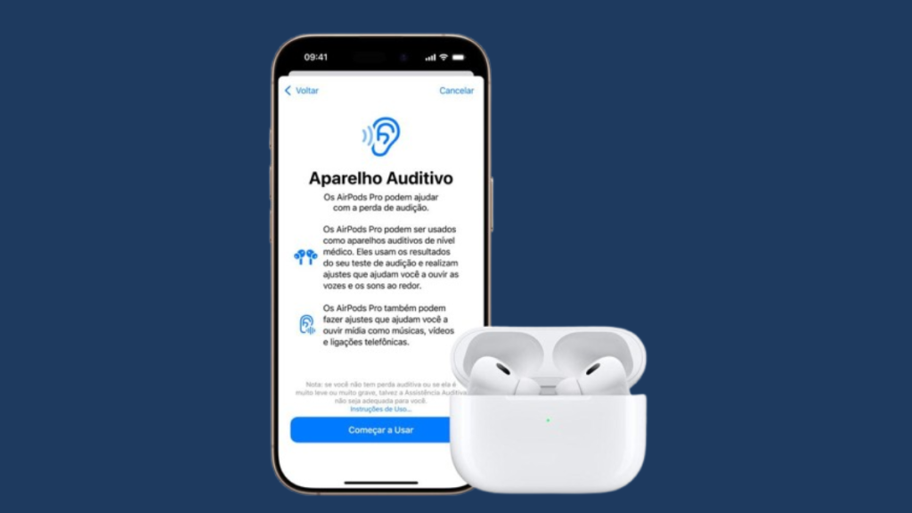 Tela de assistência auditiva do AirPods Pro 2 no iPhone