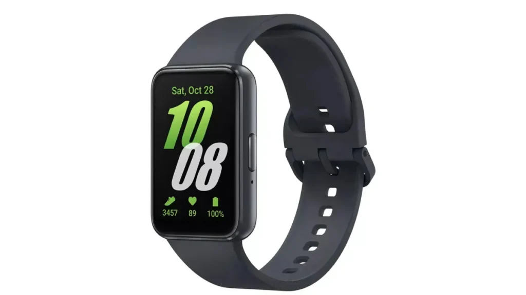Samsung Galaxy Fit 3 na cor grafite com tela AMOLED de 1,6 polegada, recomendado entre os melhores smartwatches até R$ 500 em 2026 para usuários Android.
