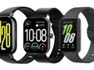 Comparação dos modelos candidatos ao melhor smartwatch até 300 reais: Redmi Watch 5 Active à esquerda com números amarelos na tela, Haylou S6 ao centro com coroa giratória e Samsung Galaxy Fit 3 à direita exibindo o horário 10:08 em verde.