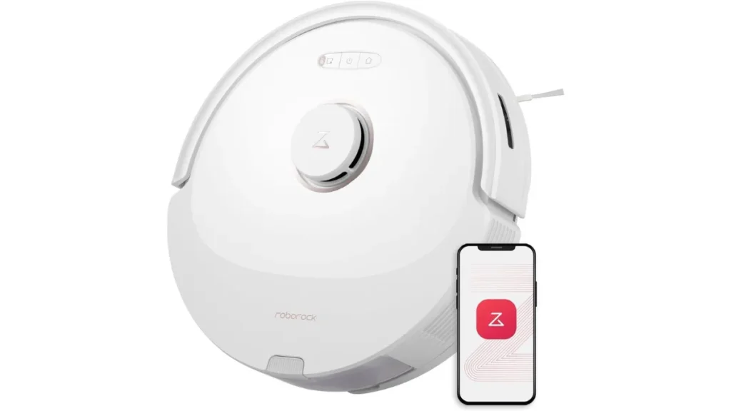 Robô aspirador Roborock Q8 Max preto com escovas duplas DuoRoller para pelos de pets, destacado no guia de melhor robô aspirador em 2026.
