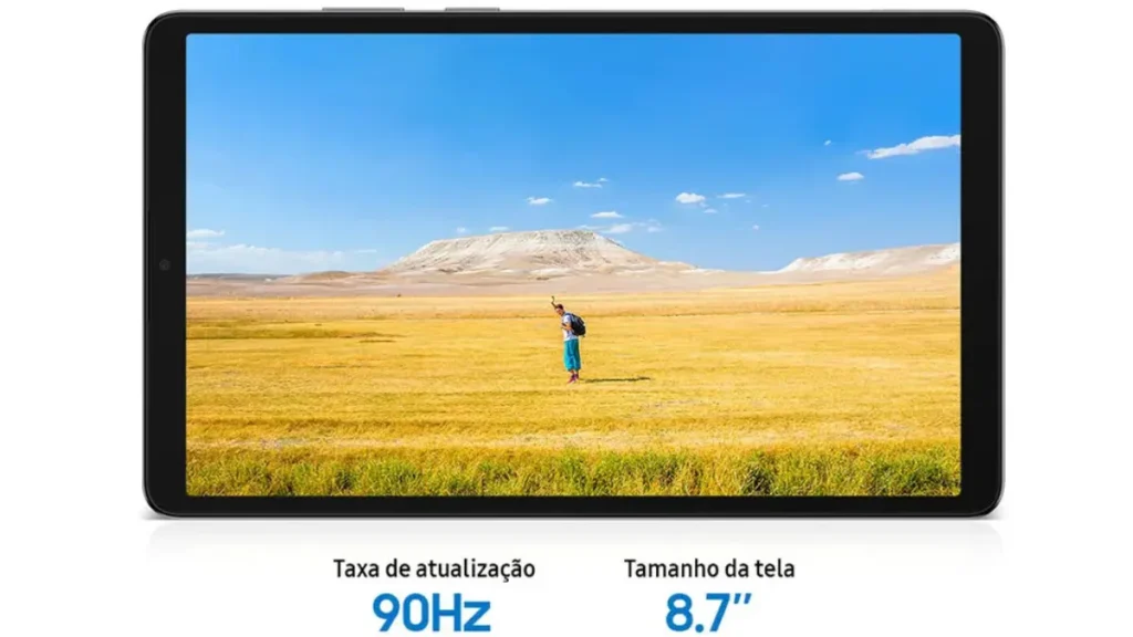 Samsung Galaxy Tab A11 exibindo tela de 8,7 polegadas com taxa de atualização de 90 Hz