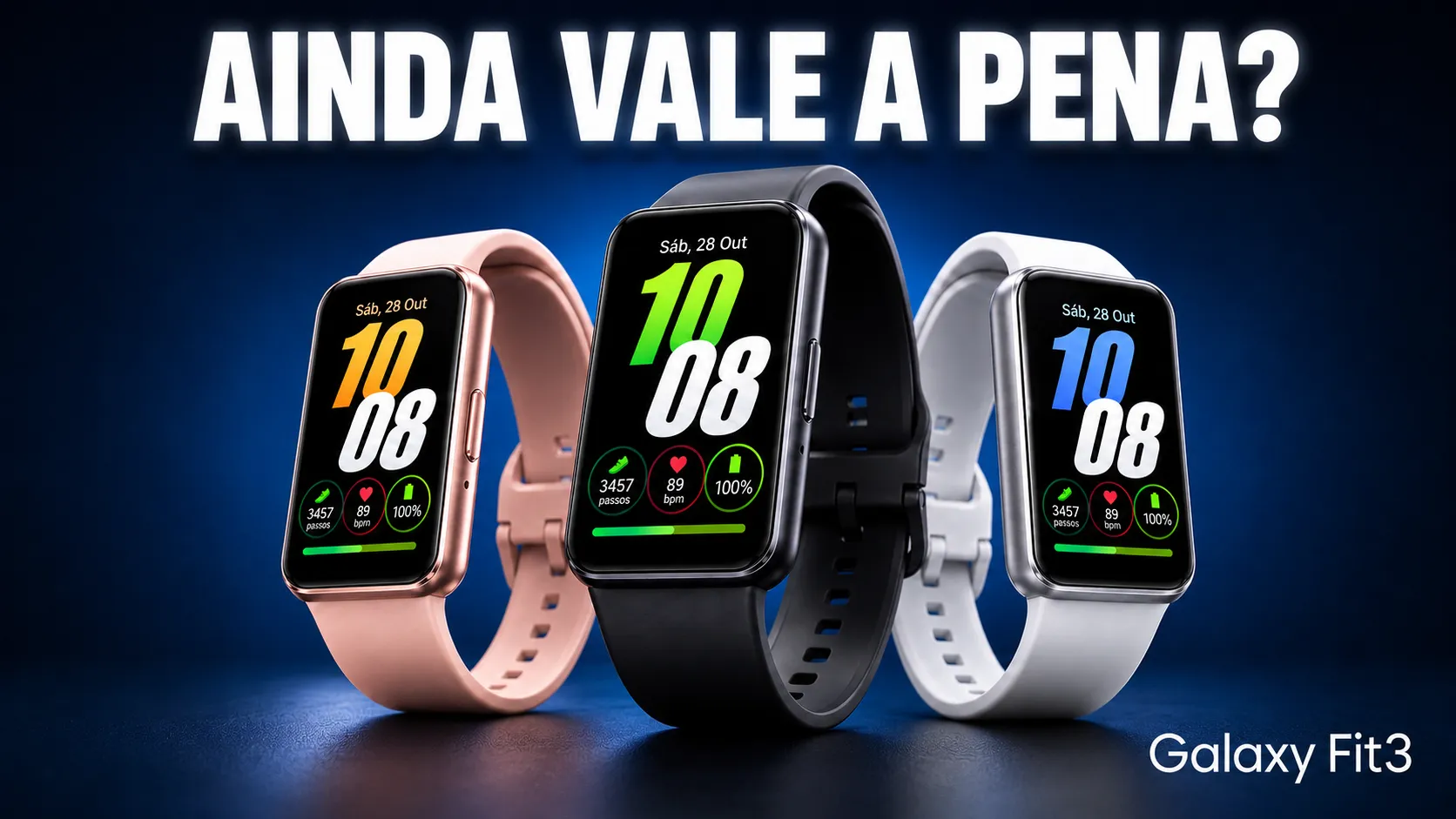 Galaxy Fit3 vale a pena? Smartwatch Samsung nas cores rosé, grafite e prata lado a lado