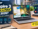 Infográfico sobre o notebook Acer Aspire 3 com a pergunta "Acer Aspire 3 vale a pena em 2026? Veredito sem rodeios". A imagem mostra o aparelho aberto em uma mesa de madeira e destaca as especificações: Intel Core i3 N305, 8GB RAM, SSD 256GB e tela 15,6" Full HD. No canto direito, lista os pontos fortes (SSD, Wi-Fi 6, bom desempenho no uso leve) e os pontos de atenção (Tela TN, RAM soldada, sem Ethernet), além de uma tarja amarela com a frase "Custo-benefício: Será que compensa?".